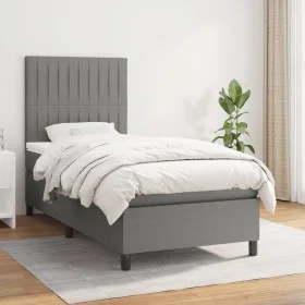 Box spring bed with dark gray fabric mattress 100x200 cm by , Beds and slatted bases - Ref: Foro24-3141914, Price: 347,85 €, ...