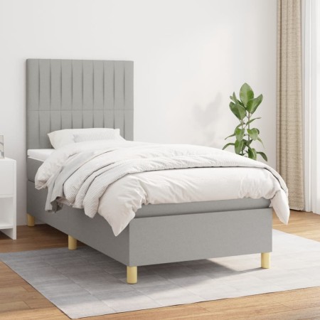 Cama box spring con colchón tela gris claro 100x200 cm de , Camas y somieres - Ref: Foro24-3142473, Precio: 329,19 €, Descuen...