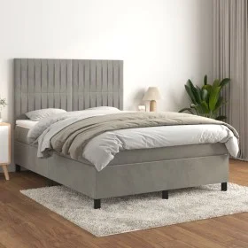 Box spring bed with light gray velvet mattress 140x190 cm by , Beds and slatted bases - Ref: Foro24-3143139, Price: 562,37 €,...