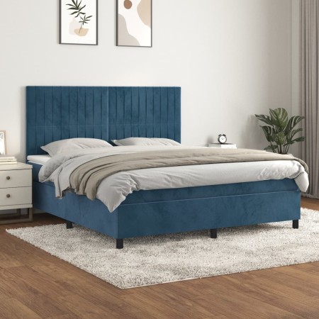 Cama box spring con colchón terciopelo azul oscuro 160x200 cm de , Camas y somieres - Ref: Foro24-3143155, Precio: 565,38 €, ...