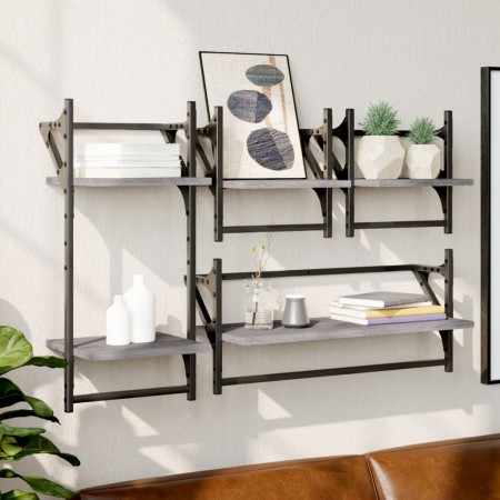 Estantes pared con barras 4 pzas madera ingeniería gris Sonoma de , Estantes y estanterías - Ref: Foro24-836266, Precio: 36,9...