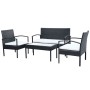 Set muebles de jardín 4 piezas y cojines ratán sintético negro de vidaXL, Conjuntos de jardín - Ref: Foro24-42673, Precio: 21...