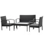 Set muebles de jardín 4 piezas y cojines ratán sintético negro de vidaXL, Conjuntos de jardín - Ref: Foro24-42673, Precio: 21...