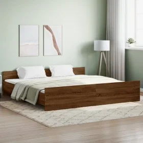 Estructura de cama con cabecero piecero roble marrón 180x200 cm de , Camas y somieres - Ref: Foro24-3203774, Precio: 176,16 €...