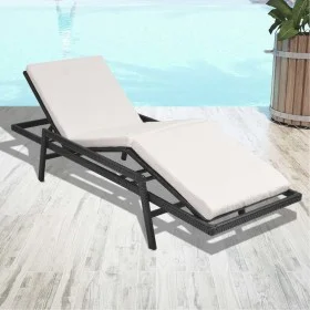 Tumbona con cojín de ratán sintético negro de vidaXL, Tumbonas - Ref: Foro24-43108, Precio: 154,05 €, Descuento: %