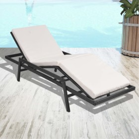 Tumbona con cojín de ratán sintético negro de vidaXL, Tumbonas - Ref: Foro24-43108, Precio: 158,74 €, Descuento: %