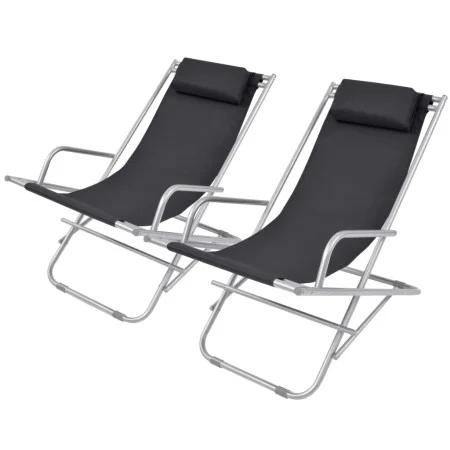 Reclining sun loungers 2 units black steel by vidaXL, Loungers - Ref: Foro24-42936, Price: 141,12 €, Discount: %