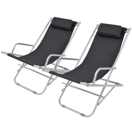 Tumbonas reclinables 2 unidades acero negro de vidaXL, Tumbonas - Ref: Foro24-42936, Precio: 134,62 €, Descuento: %