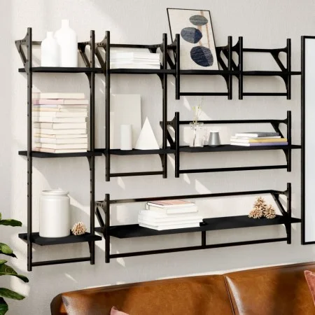 Estantes de pared con barras 6 pzas madera de ingeniería negro de , Estantes y estanterías - Ref: Foro24-836268, Precio: 58,3...