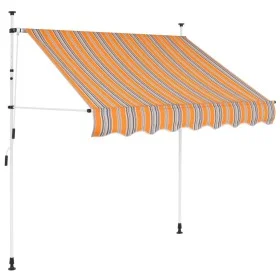Toldo manual retráctil 150 cm amarillo y azul rayas de vidaXL, Toldos - Ref: Foro24-43225, Precio: 65,44 €, Descuento: %