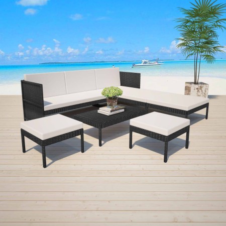 Set muebles de jardín 6 piezas y cojines ratán sintético negro de vidaXL, Conjuntos de jardín - Ref: Foro24-43010, Precio: 38...