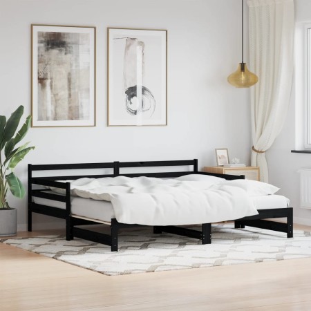 Sofá cama nido madera maciza de pino negro 80x200 cm de , Camas y somieres - Ref: Foro24-836152, Precio: 224,30 €, Descuento: %