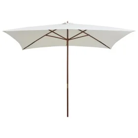 Sombrilla con palo de madera 200x300 cm blanco crema de vidaXL, Sombrillas - Ref: Foro24-42960, Precio: 81,43 €, Descuento: %
