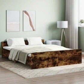 Estructura de cama con cabecero piecero roble ahumado 160x200cm de , Camas y somieres - Ref: Foro24-3203765, Precio: 122,49 €...
