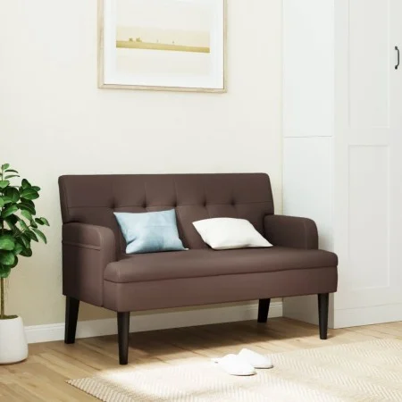 Banco con respaldo cuero sintético marrón 112x65,5x75 cm de , Bancos - Ref: Foro24-372150, Precio: 148,71 €, Descuento: %