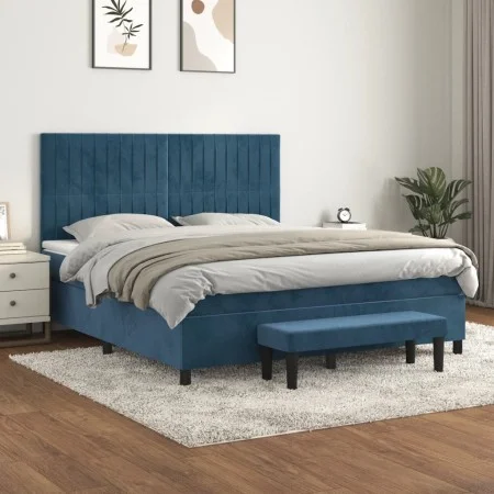 Box spring bed with dark blue velvet mattress 160x200 cm by , Beds and slatted bases - Ref: Foro24-3137975, Price: 587,95 €, ...
