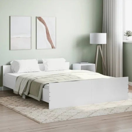 Estructura de cama con cabecero y piecero blanco 140x200 cm de , Camas y somieres - Ref: Foro24-3203747, Precio: 121,81 €, De...