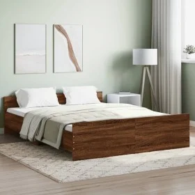 Estructura de cama con cabecero piecero roble marrón 140x200 cm de , Camas y somieres - Ref: Foro24-3203753, Precio: 121,34 €...