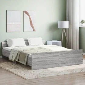 Sonoma gray bed frame with headboard and footboard 160x200 cm by , Beds and slatted bases - Ref: Foro24-3203766, Price: 141,4...