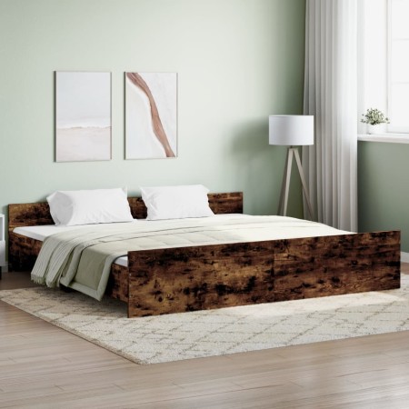 Estructura de cama con cabecero piecero roble ahumado 180x200cm de , Camas y somieres - Ref: Foro24-3203772, Precio: 165,72 €...