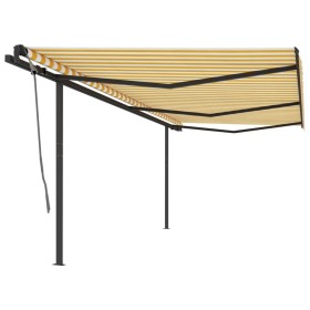 Toldo retráctil automático con postes amarillo y blanco 6x3 m de , Toldos - Ref: Foro24-3070208, Precio: 669,54 €, Descuento: %