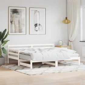 Trundle sofa bed solid white pine wood 90x190 cm by , Beds and slatted bases - Ref: Foro24-836154, Price: 225,16 €, Discount: %