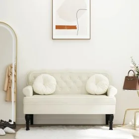 Banco con respaldo terciopelo color crema 119,5x64,5x75 cm de , Bancos - Ref: Foro24-372163, Precio: 198,27 €, Descuento: %