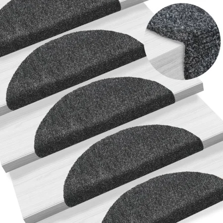 Alfombrilla escaleras 15ud tela punzonada gris oscuro 56x17x3cm de vidaXL, Alfombrillas para escalones - Ref: Foro24-132691, ...
