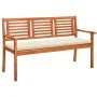 Banco de jardín 3 plazas y cojín madera maciza eucalipto 150 cm de , Bancos de jardín - Ref: Foro24-3060998, Precio: 187,83 €...