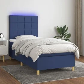 Cama box spring colchón y luces LED tela azul 80x200 cm de , Camas y somieres - Ref: Foro24-3135395, Precio: 345,02 €, Descue...
