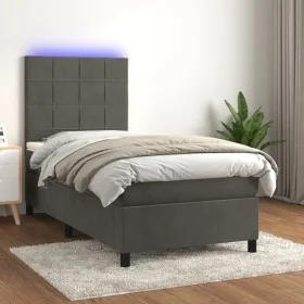 Box spring bed with mattress and LED dark gray velvet 100x200 cm by , Beds and slatted bases - Ref: Foro24-3136108, Price: 33...