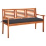 Banco de jardín 3 plazas madera maciza eucalipto y cojín 150 cm de , Bancos de jardín - Ref: Foro24-3061011, Precio: 196,25 €...