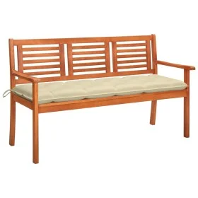 Banco de jardín 3 plazas madera maciza eucalipto y cojín 150 cm de , Bancos de jardín - Ref: Foro24-3061013, Precio: 185,63 €...