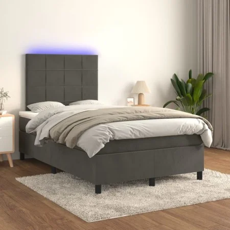Box spring bed with mattress and LED dark gray velvet 120x200 cm by , Beds and slatted bases - Ref: Foro24-3136114, Price: 39...