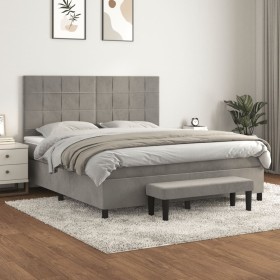 Cama box spring con colchón terciopelo gris claro 180x200 cm de , Camas y somieres - Ref: Foro24-3137857, Precio: 618,64 €, D...