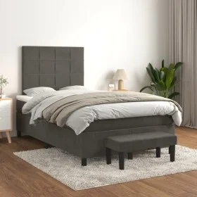 Box spring bed with dark gray velvet mattress 120x200 cm by , Beds and slatted bases - Ref: Foro24-3137834, Price: 418,79 €, ...