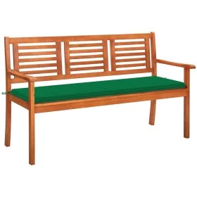 Banco de jardín 3 plazas madera maciza eucalipto y cojín 150 cm de , Bancos de jardín - Ref: Foro24-3061001, Precio: 184,53 €...
