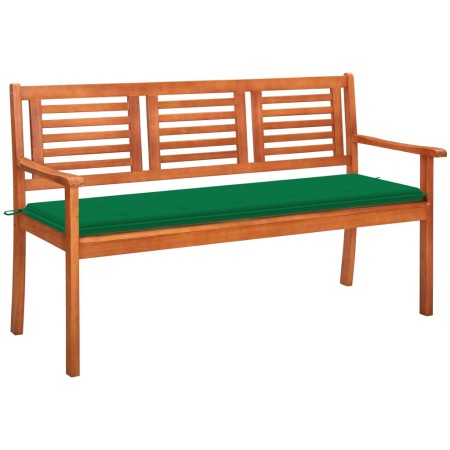 Banco de jardín 3 plazas madera maciza eucalipto y cojín 150 cm de , Bancos de jardín - Ref: Foro24-3061001, Precio: 191,22 €...