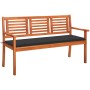 Banco de jardín 3 plazas madera maciza eucalipto y cojín 150 cm de , Bancos de jardín - Ref: Foro24-3060996, Precio: 194,98 €...