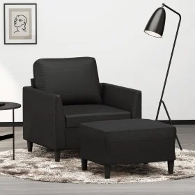 Sillón con taburete cuero sintético negro 60 cm de , Sofás - Ref: Foro24-3201117, Precio: 185,28 €, Descuento: %