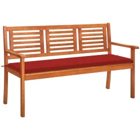 Banco de jardín 3 plazas madera maciza eucalipto y cojín 150 cm de , Bancos de jardín - Ref: Foro24-3061002, Precio: 192,89 €...