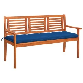 Banco de jardín 3 plazas madera maciza eucalipto y cojín 150 cm de , Bancos de jardín - Ref: Foro24-3061021, Precio: 198,44 €...