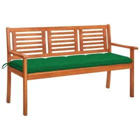 Banco de jardín 3 plazas madera maciza eucalipto y cojín 150 cm de , Bancos de jardín - Ref: Foro24-3061016, Precio: 192,86 €...