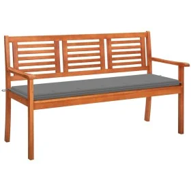 Banco de jardín 3 plazas madera maciza eucalipto y cojín 150 cm de , Bancos de jardín - Ref: Foro24-3060997, Precio: 194,89 €...