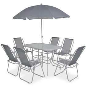 Juego de comedor de jardín 8 piezas acero y textilene gris de vidaXL, Conjuntos de jardín - Ref: Foro24-43786, Precio: 324,26...