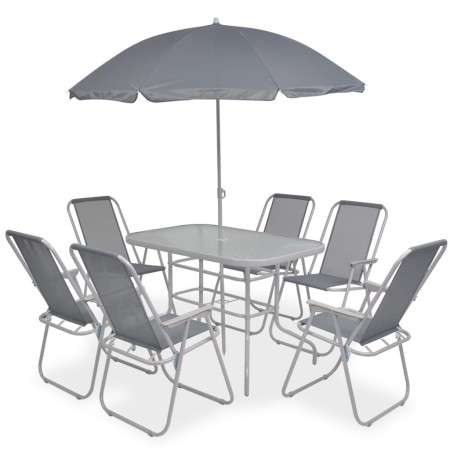 Juego de comedor de jardín 8 piezas acero y textilene gris de vidaXL, Conjuntos de jardín - Ref: Foro24-43786, Precio: 324,26...