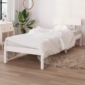 Estructura de cama madera maciza individual blanco 75x190 cm de , Camas y somieres - Ref: Foro24-810108, Precio: 66,09 €, Des...