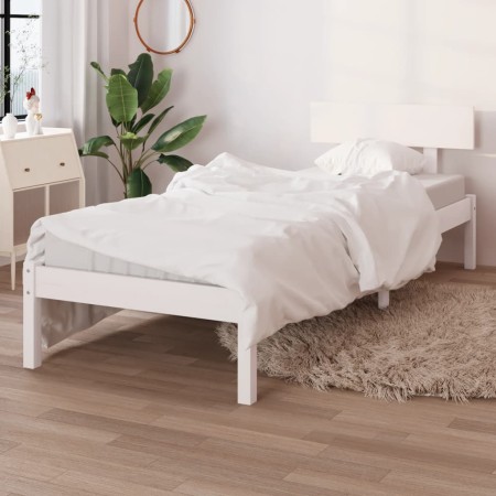 Estructura de cama madera maciza individual blanco 75x190 cm de , Camas y somieres - Ref: Foro24-810108, Precio: 90,41 €, Des...