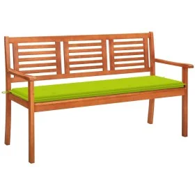 Banco de jardín 3 plazas madera maciza eucalipto y cojín 150 cm de , Bancos de jardín - Ref: Foro24-3061007, Precio: 183,73 €...