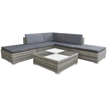 Set de muebles de jardín 6 pzas y cojines ratán sintético gris de vidaXL, Conjuntos de jardín - Ref: Foro24-42737, Precio: 58...
